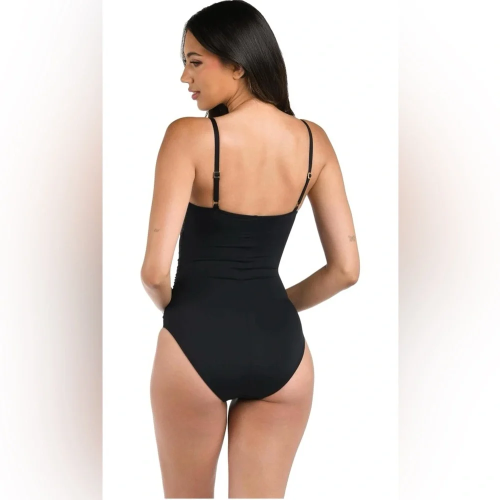 La Blanca Women's One Piece Swimsuit Island Goddess Shirred Side Black